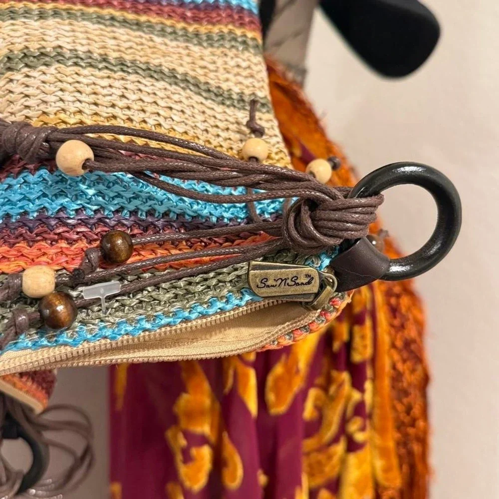 Vintage‎ 2000s boho Sun N Sand crochet shoulder crossbody bag beaded straps